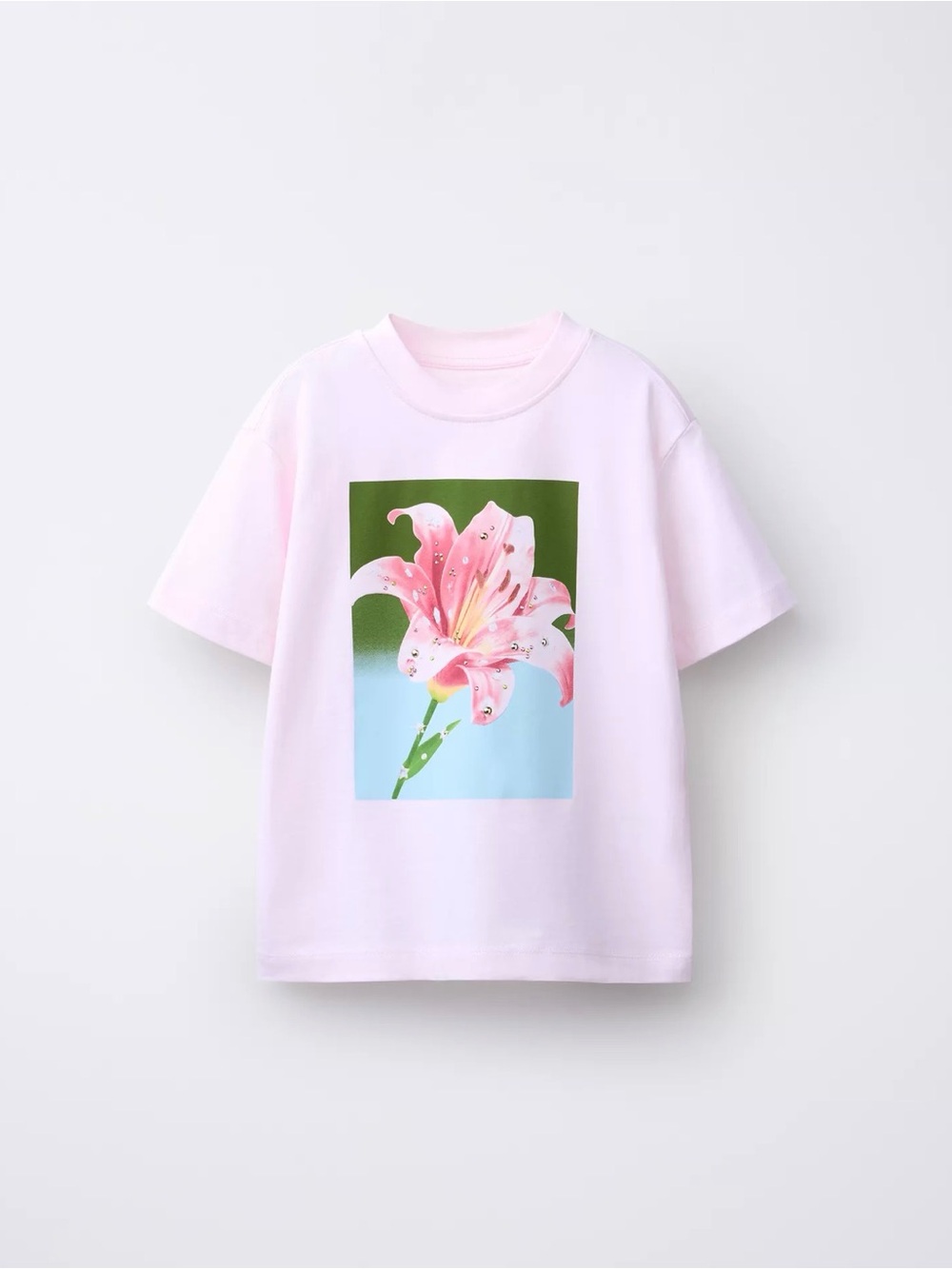 Zara Pink Floral Graphic Studded T-Shirt 9-10 Girls